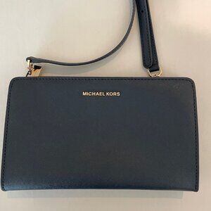 Authentic Michael Kors Saffiano Leather Navy Blue Gold Hardware Crossbody Bag
